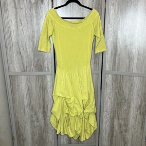 Luna Luz Y2K Cotton Drop Waist Bubble Hem Midi Maxi Dress Art Witchy Sz 8 Yellow